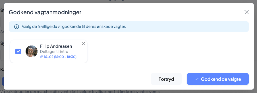 Godkend vagtanmodninger dialog