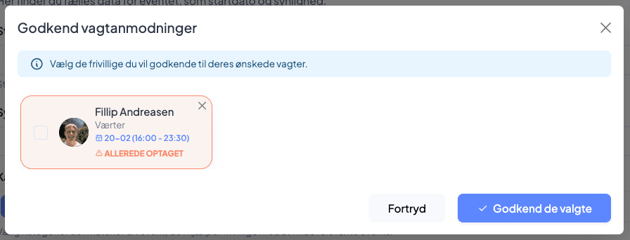 Godkend vagtanmodninger dialog