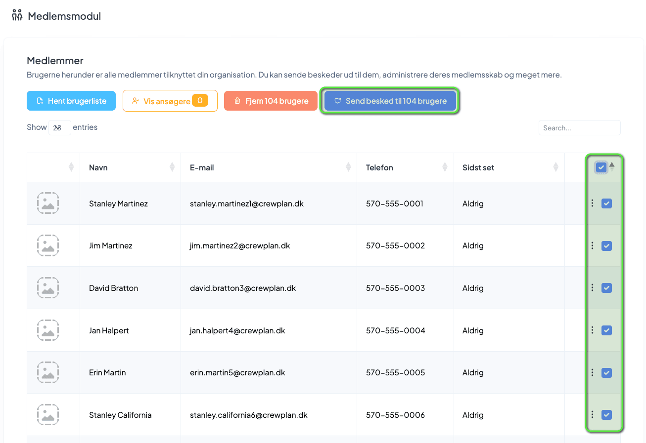 Vælg modtagere i medlemslisten