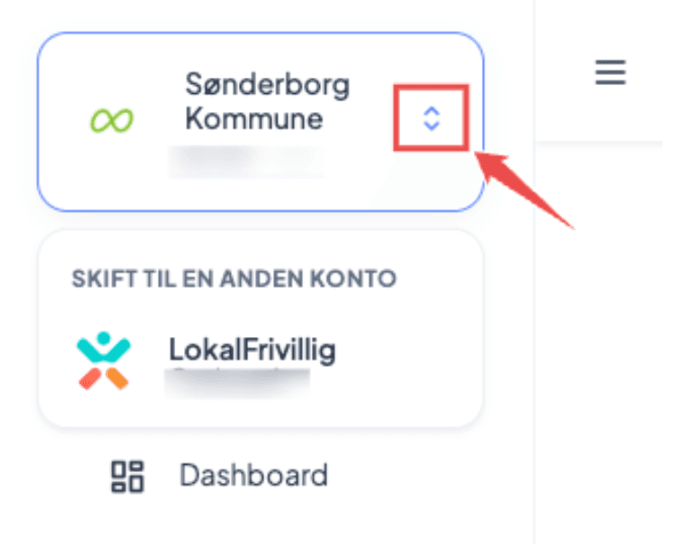 Skift organisation menu