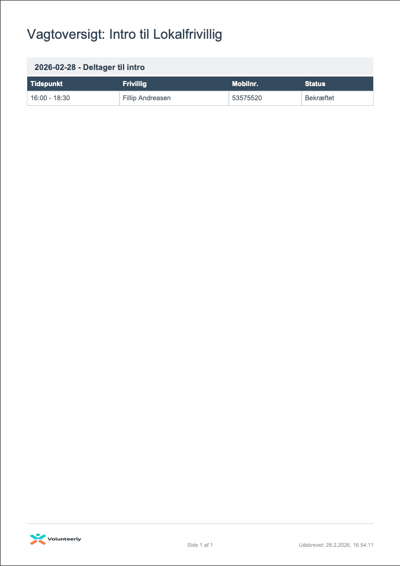 Eksempel på vagtoversigt PDF