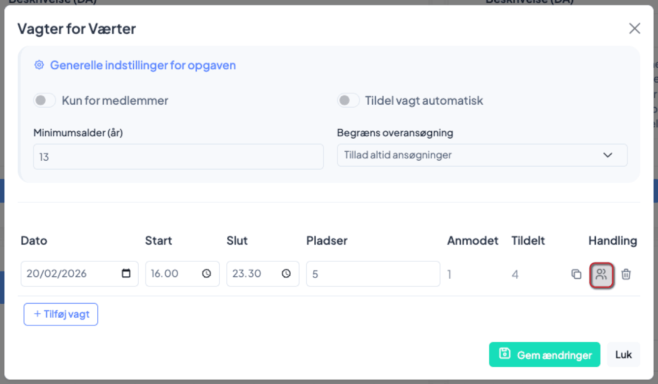 Tildel vagt ikon i vagtoversigt