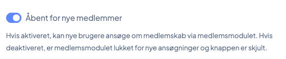 Åbent for nye medlemmer toggle