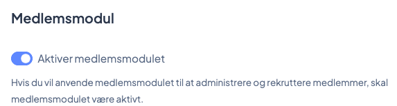 Aktiver medlemsmodul toggle
