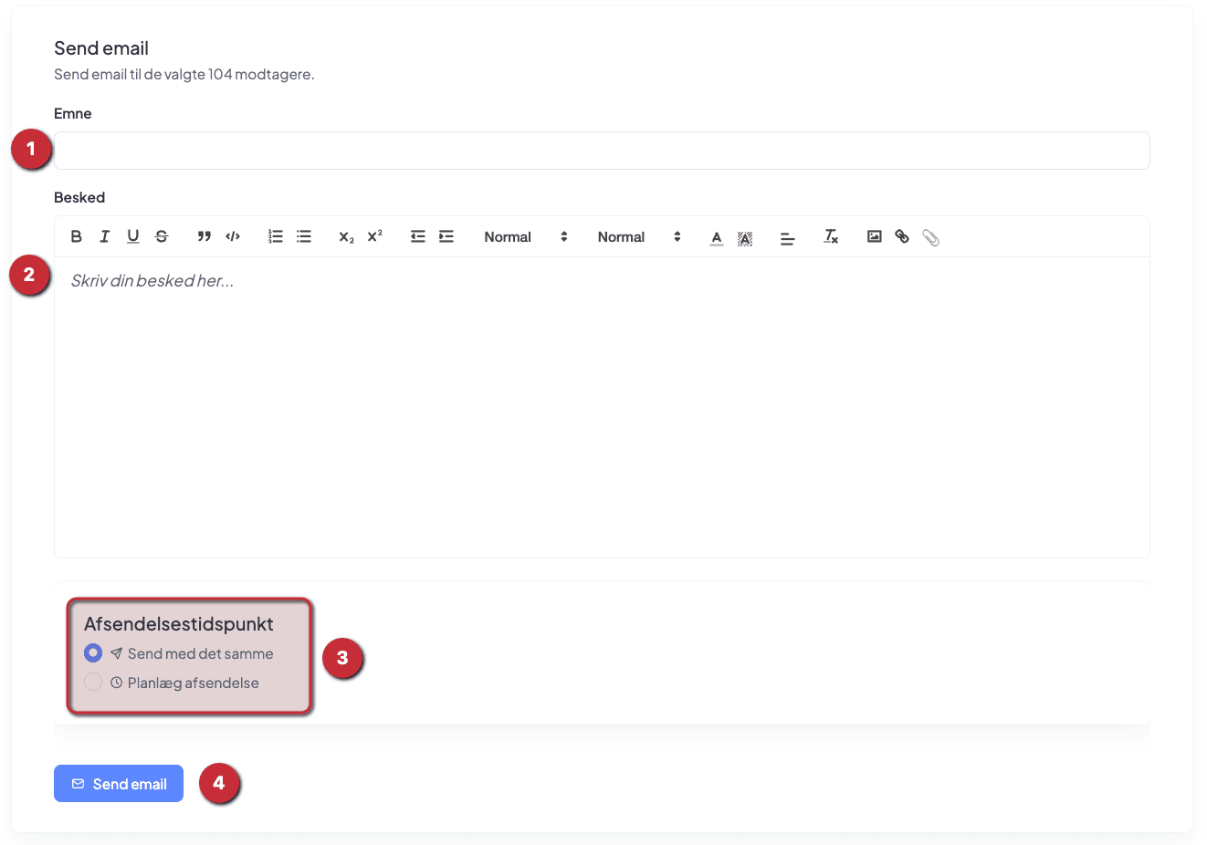 Send besked formular